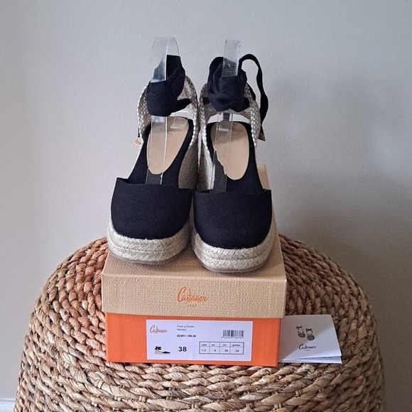 NWOT Castaner Womens Tina‎ 3.25" Wedge Black Canvas Espadrille Sandals EU38/US8 - Picture 3 of 9